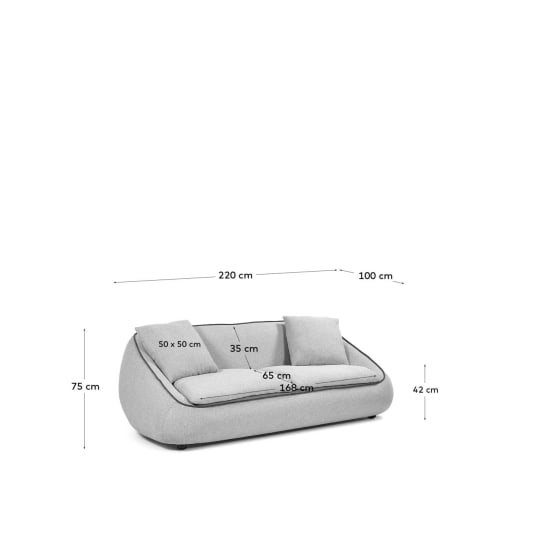 Canapé Safira 3 places gris clair 220 cm - dimensions