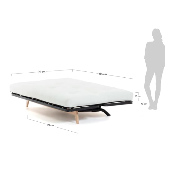 Eveline three-seater sofa bed in beige, wooden frame, 195 cm - sizes
