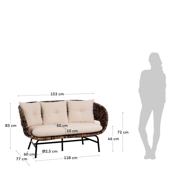 2θ καναπές Lin, rattan, 153εκ - μεγέθη