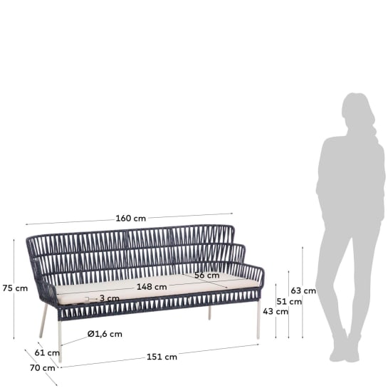 Σετ 2 πολυθρόνες και καναπές Robyn, μπλε - μεγέθη