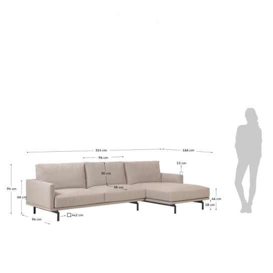 Galene 4-seater sofa with right-hand chaise longue in beige 314 cm - sizes
