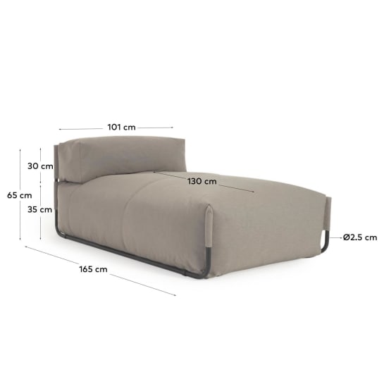 Square chaise longue pouffe with backrest in green with black aluminium, 165 x 101 cm - sizes