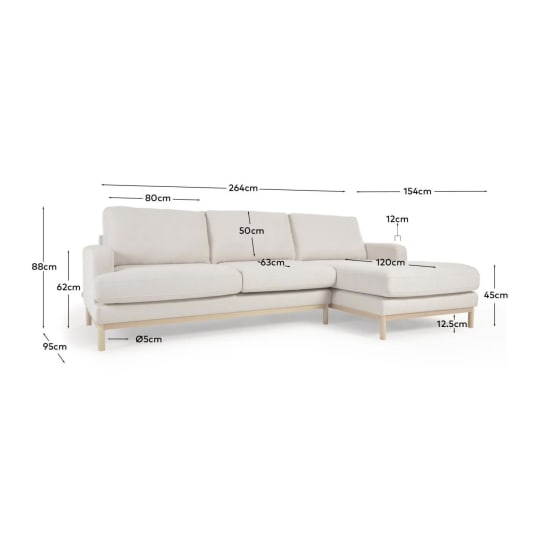 Mihaela 3 seater sofa with right-hand chaise longue in white micro bouclé, 264 cm FSC Mix Credit - sizes