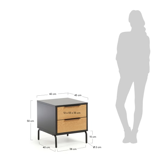 Κομοδίνο Savoi, DM μαύρο λακαρισμένο και ατσάλι σε μαύρο φινίρισμα, 42x50 εκ - μεγέθη