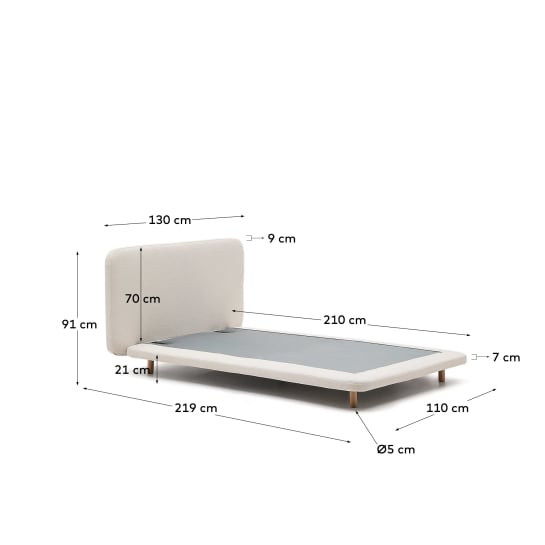 Odum bed with removable covers in beige micro bouclé with solid beech wood legs 90 x 200 cm FSC Mix Credit - sizes