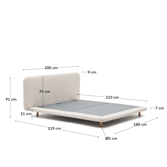 Odum bed with removable covers in beige micro bouclé with solid beech wood legs 160 x 200 cm FSC Mix Credit - sizes