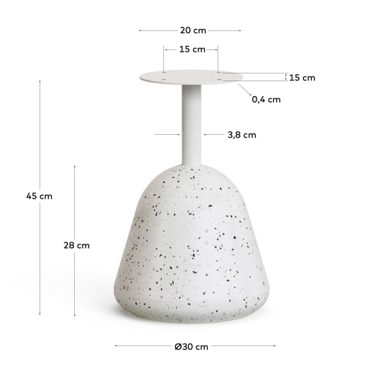 Saura Outdoor Table Base in White Terrazzo and Steel with White Finish Ø 28 x 45 cm - μεγέθη