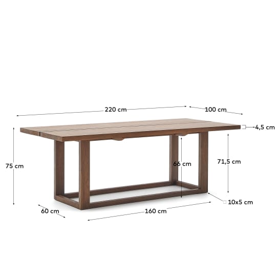 Mesa Sashi de madeira maciça de teca 220 x 100 cm - tamanhos