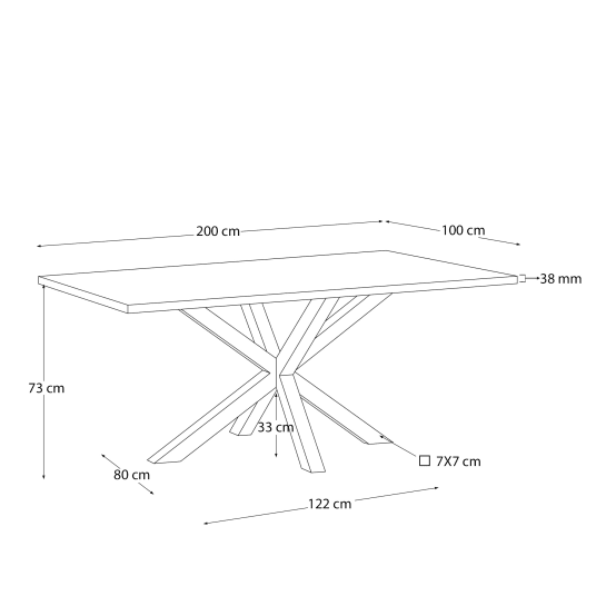 Argo table in melamine with white finish and steel legs with white finish 200 x 100 cm - sizes