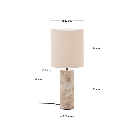 Lampe de table Raze en marbre beige et abat-jour en lin beige. - dimensions