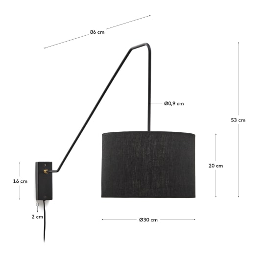 Aplique de parede Jex de metal pintado preto - tamanhos