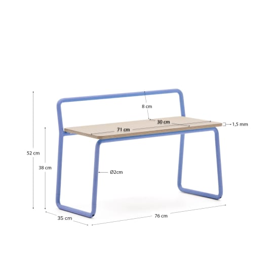 Banco Tinn chapa de freixo e estrutura de metal azul 75 cm - tamanhos