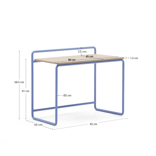 Tinn ash veneer desk with a blue metal structure, 82 x 45 cm - sizes