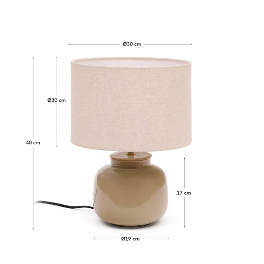 Lampa stołowa Tay z zielonej ceramiki i beżowego lnu - rozmiary