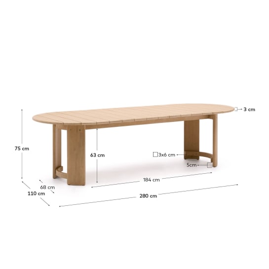 Table Xoriguer en bois d’eucalyptus 280 x 110 cm FSC 100 % - dimensions