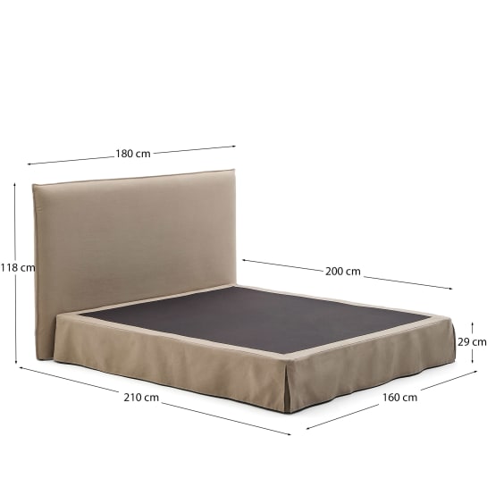 Jaira bed with removable linen and cotton cover in taupe for a 160 x 200 cm FSC Mix Credit mattress - sizes