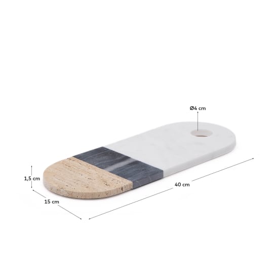 Nivol large serving board in white and black marble and travertine - sizes