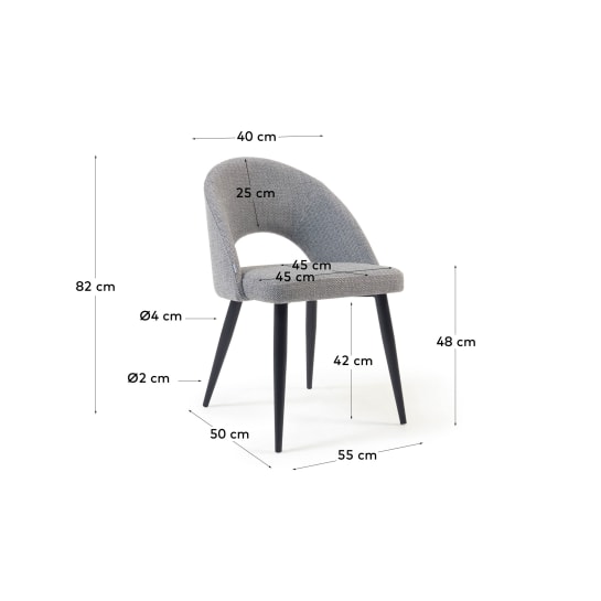 Grey Mael chair with steel legs with black finish FSC 100% - sizes