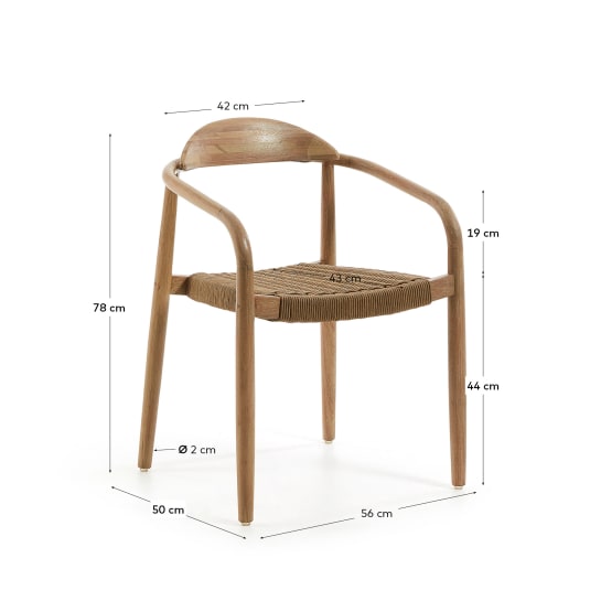Nina stackable chair in solid acacia wood and beige rope seat FSC 100% - sizes