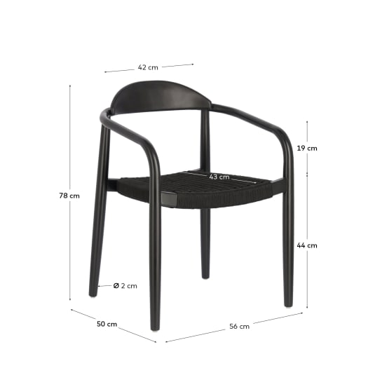 Nina stackable chair in solid acacia wood with black finish and black rope seat FSC 100% - sizes