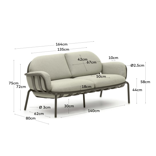 Joncols outdoor 2-seater sofa with beige upholstery and aluminium with grey painted finish 164cm - sizes