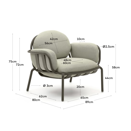 Joncols outdoor armchair with beige upholstery and aluminium with grey painted finish - sizes