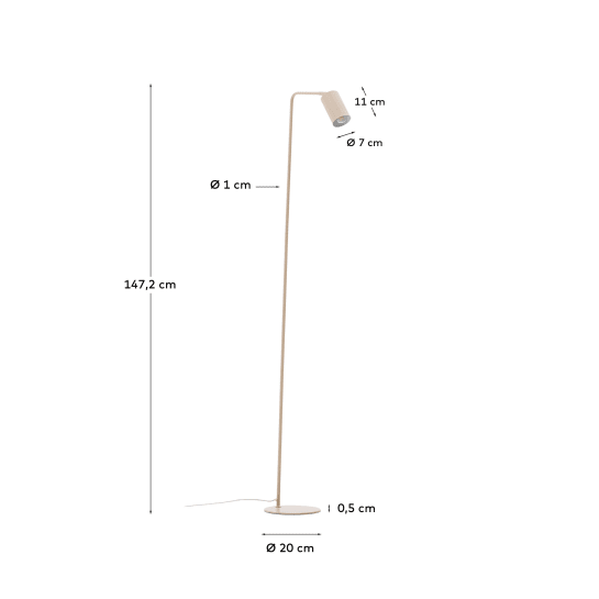 Manie metal floor lamp with textured beige finish and UK adaptor - sizes