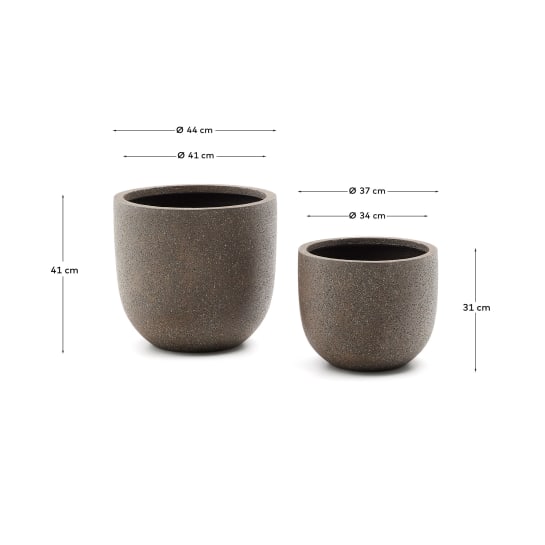 Set of 2 Selvi planters with dark brown stone effect Ø 37cm - sizes