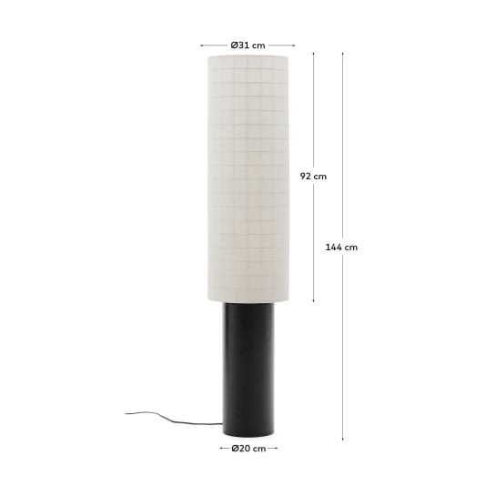 Dulan black metal floor lamp with cotton shade and UK adaptor - sizes