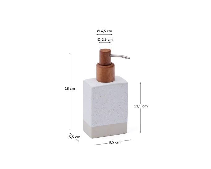 Dispenser σαπουνιού Careli από μπεζ πέτρα και ξύλο ακακίας - μεγέθη