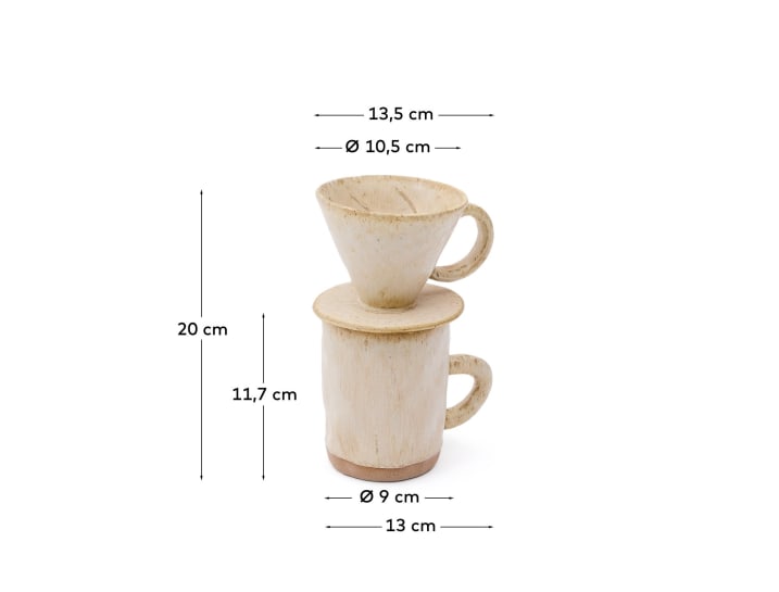 Zunel beige ceramic coffee cup with dripper set - sizes