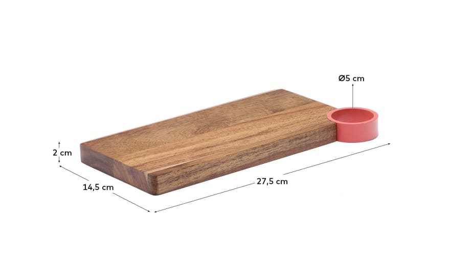Zairin serveerplank van acaciahout en roze metaal FSC 100% - maten