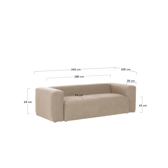 Blok 3-seater sofa beige chenille 240 cm - sizes