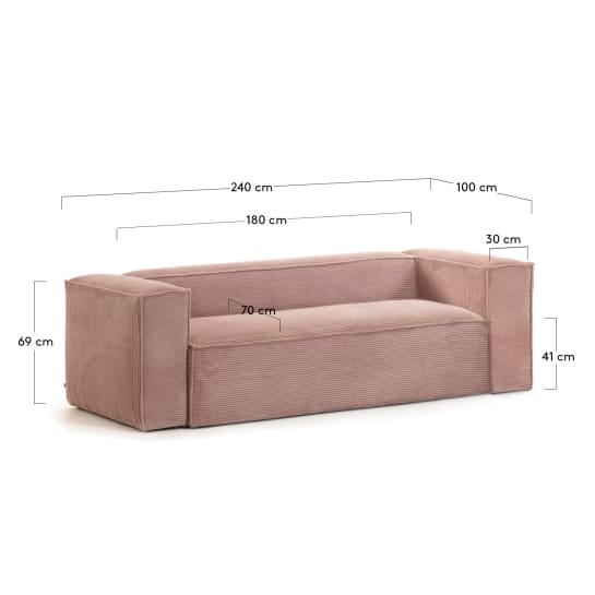 Blok 3-seater sofa thick in pink corduroy 240 cm - sizes