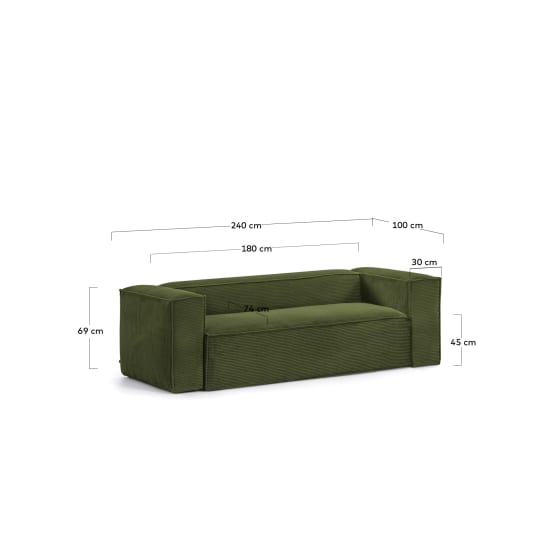 Blok 3-seater sofa thick in green corduroy 240 cm - sizes