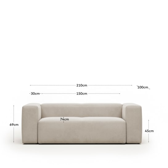 Blok 2-seater sofa beige chenille 210 cm - sizes