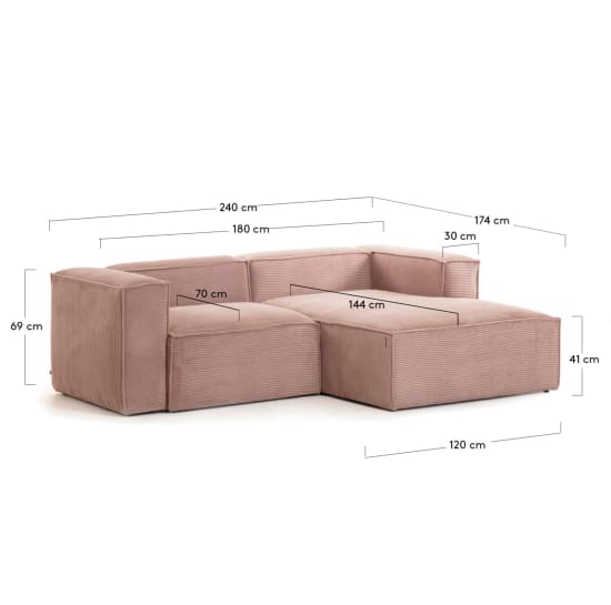 Blok 2-seater sofa with right chaise longue thick pink corduroy 240 cm - μεγέθη