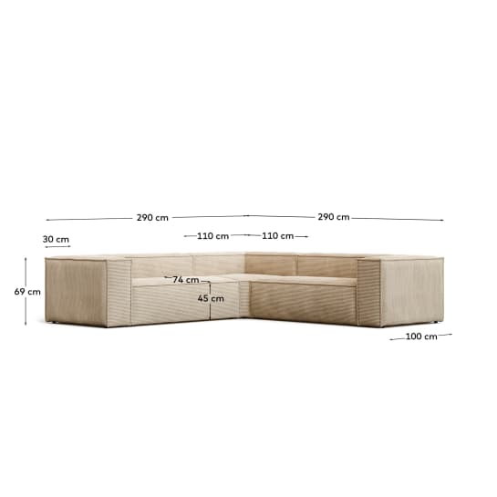 Blok 4-seater corner sofa thick taupe corduroy 290 x 290 cm - sizes
