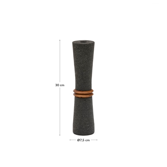 Naro vase in black stone and teak wood 30cm - sizes