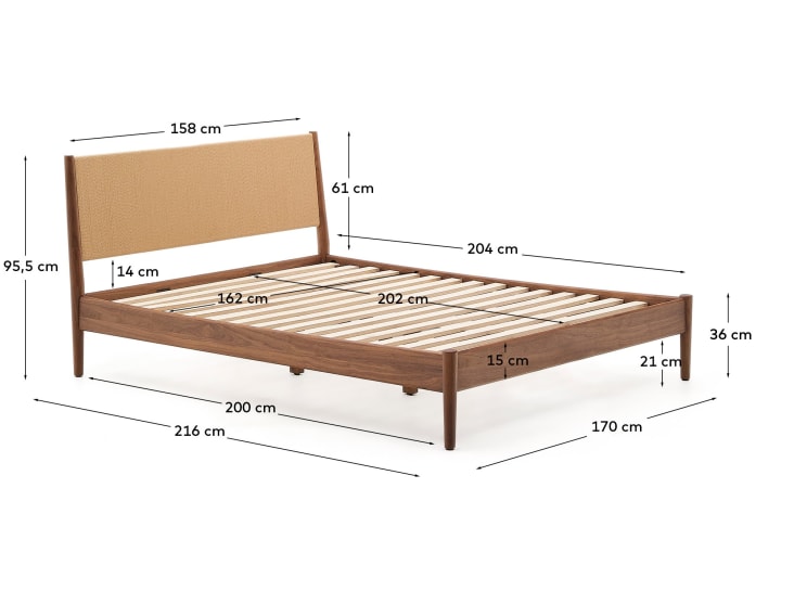 Elan bed in veneer and solid walnut wood with cord mattress 160 x 200 cm FSC Mix Credit - sizes
