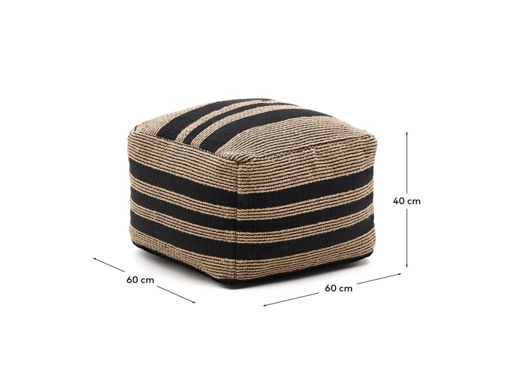 Aylin beige and black jute-embroidered cotton pouf 60 x 60 cm - sizes