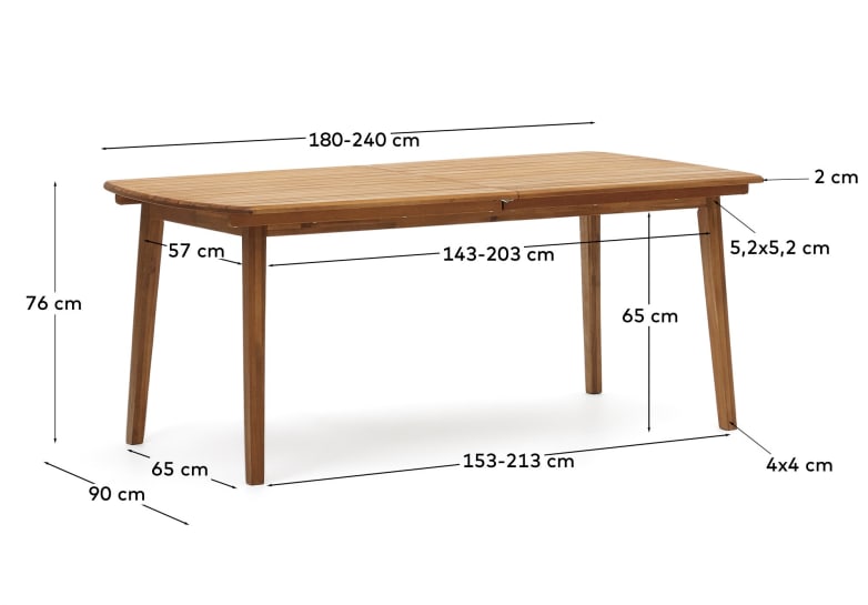 Thianna extendable outdoor table made from solid acacia wood, 180 (240) x 90 cm FSC 100% - sizes