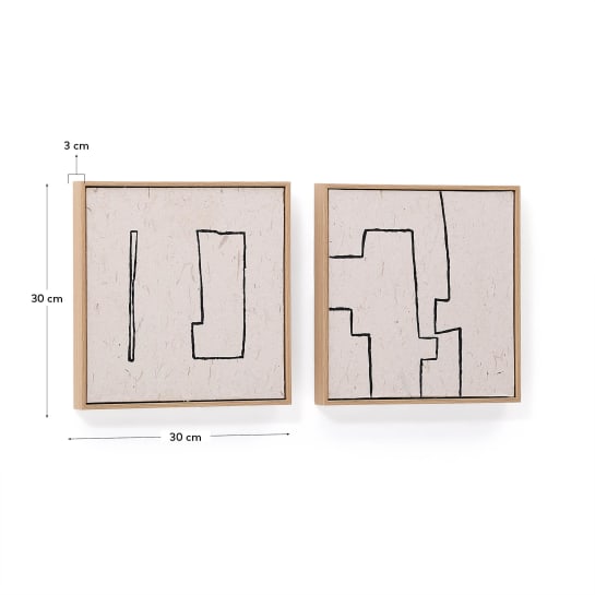 Neyra set of 2 black and beige hand-painted abstract pictures recycled paper 30 x 30 cm - sizes