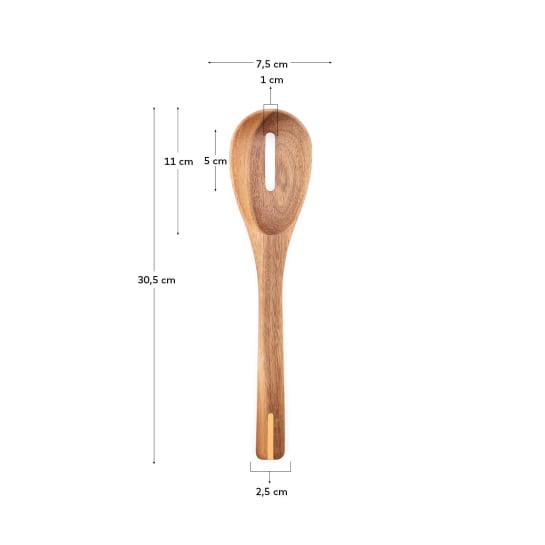 Zairin spoon with a hole in FSC 100% acacia wood and metal - sizes