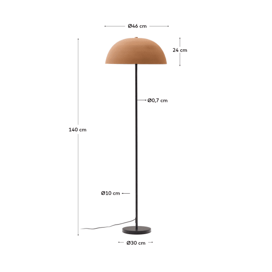 Lampadaire Nibla en métal noir et abat-jour avec effet terre cuite - dimensions