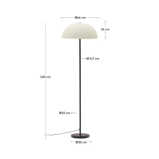 Nibla black metal floor lamp with white clay-effect shade - sizes