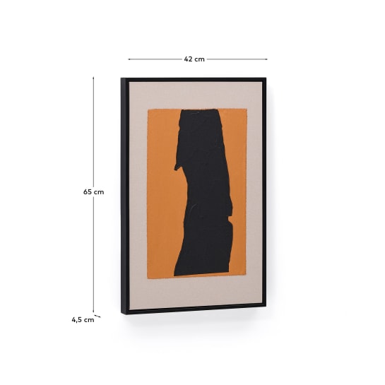 Quadro abstrato Zernu em linho laranja e preto pintado à mão (42 x 65 cm) - tamanhos