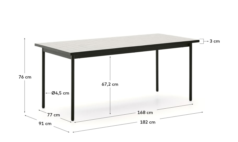 Τραπέζι outdoor Maurina από πράσινο γαλβανισμένο ατσάλι και πλακάκια σε εκρού χρώμα 182 x 91 εκ. - μεγέθη
