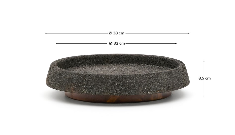 Naro centrepiece in black stone and teak wood Ø38cm - sizes