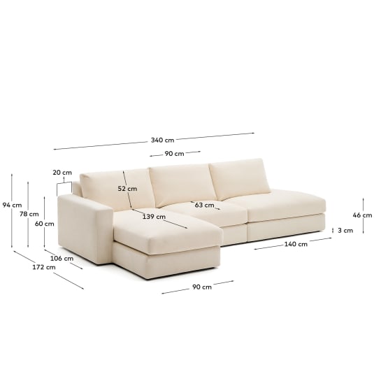 Modular sofa Alea 5-seater with left chaise longue 350 cm - sizes